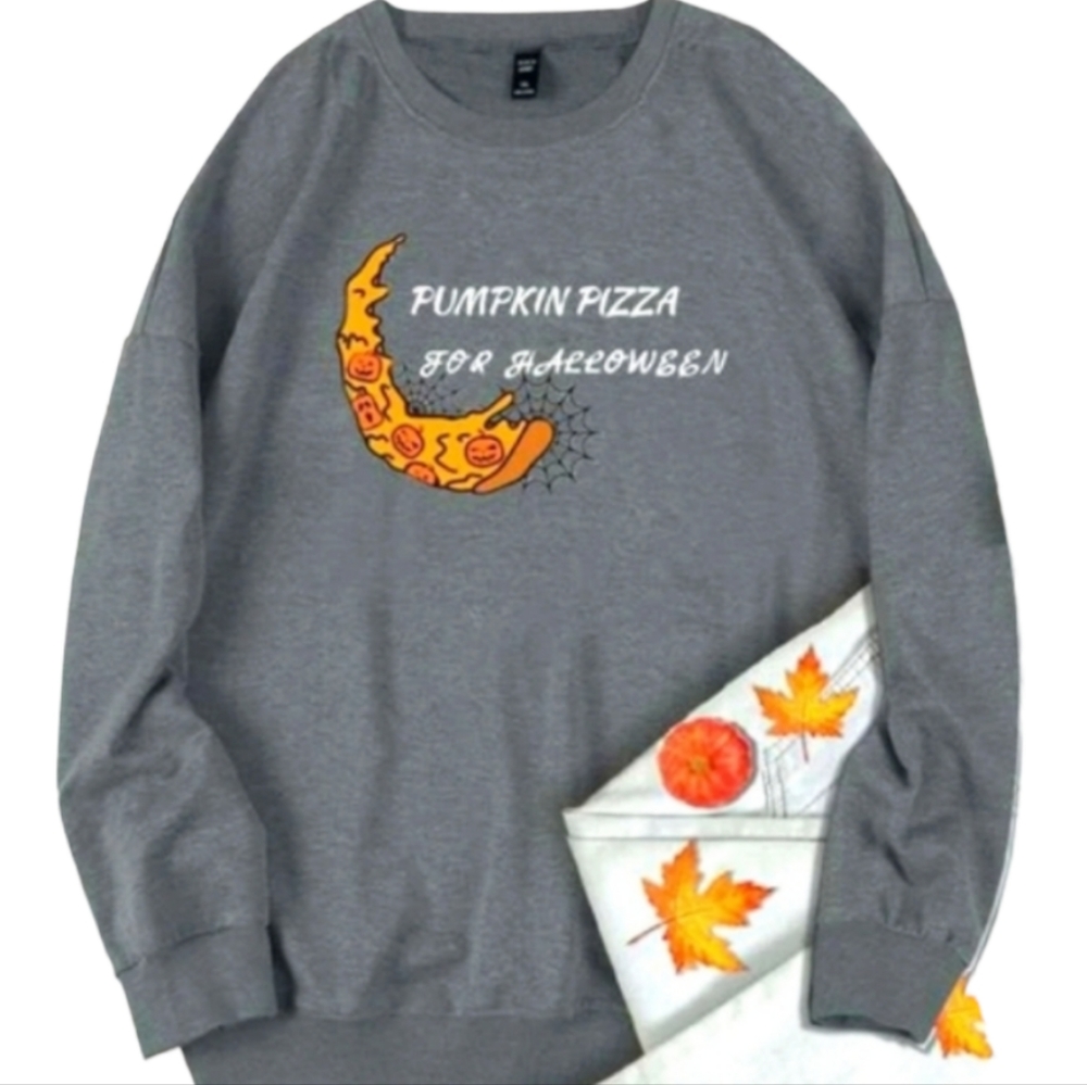 New Womens' Plus Pumpkin Pizza Sweatshirt sz. 1X